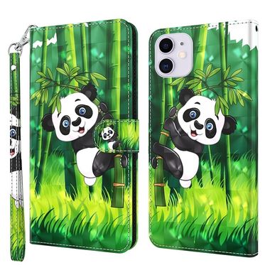 Peňaženkové 3D puzdro PAINTING na iPhone 13 Mini - Panda Climbing Bamboo
