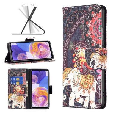 Peňaženkové 3D puzdro COLORED na Samsung Galaxy A23 5G - Kvety a slon