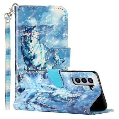 Peňaženkové 3D puzdro PATTERN na Samsung Galaxy S22 5G - Snow Wolf