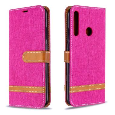 Peňaženkové Denim puzdro na Huawei P40 Lite E - Ružovočervený