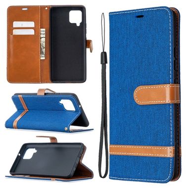 Peňaženkové Denim puzdro na Samsung Galaxy A42 5G - Modrá