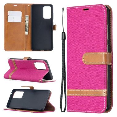 Peňaženkové Denim puzdro na Samsung Galaxy A52 5G / A52s 5G - Ružovočervená