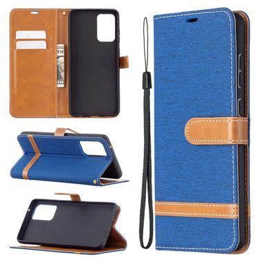 Peňaženkové Denim puzdro na Samsung Galaxy A72 5G - Royal Blue