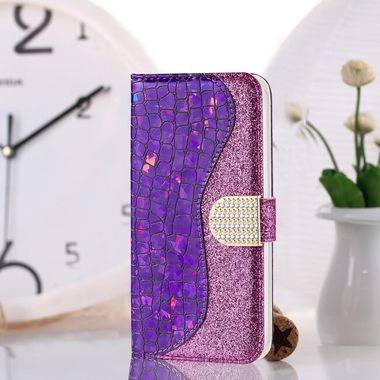 Peňaženkové Glitter puzdro CROCODILE na iPhone 13 Mini - Fialová