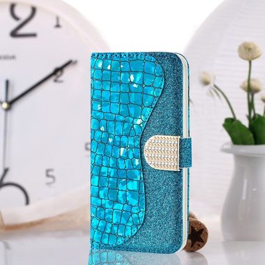 Peňaženkové Glitter puzdro CROCODILE na iPhone 13 Pro Max - Modrá