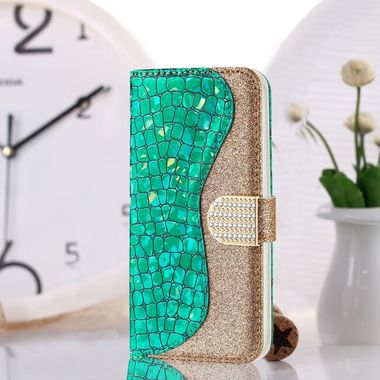 Peňaženkové Glitter puzdro CROCODILE na iPhone 13 - Zelená