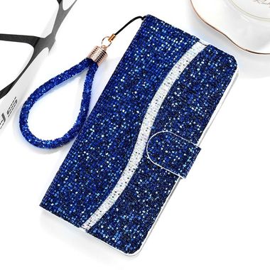 Peňaženkové Glitter puzdro na Huawei P40 Lite E - Modrý