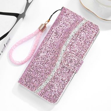 Peňaženkové Glitter puzdro na Huawei P40 Lite E - Ružový