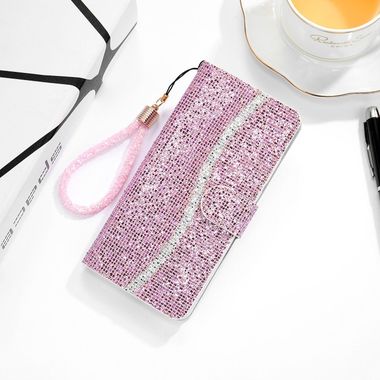 Peňaženkové Glitter puzdro na Samsung Galaxy Note 20 - Ružová