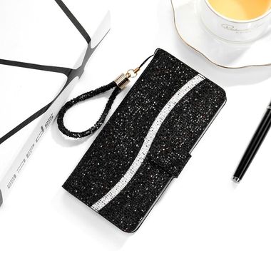 Peňaženkové Glitter puzdro POWDER na Samsung Galaxy A22 4G - Čierna