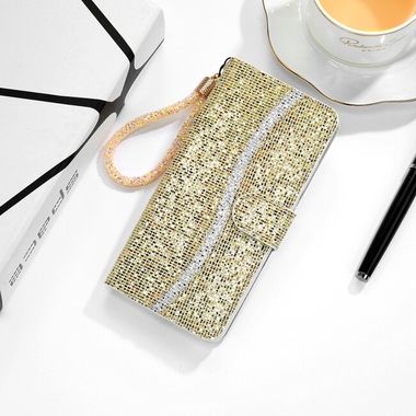 Peňaženkové Glitter puzdro POWDER na Samsung Galaxy A22 4G - Zlatá