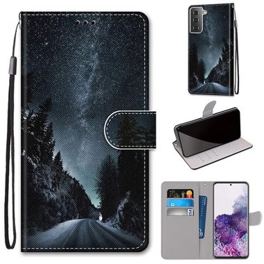 Peňaženkové kožené DRAWING puzdro na Samsung Galaxy S21 Plus 5G - Mountain Road Starry Sky