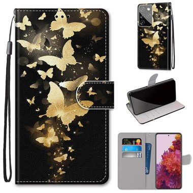 Peňaženkové kožené DRAWING puzdro na Samsung Galaxy S21 Ultra 5G - Golden Butterfly Group
