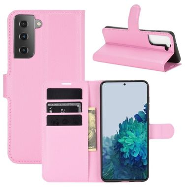 Peňaženkové kožené LITCHI puzdro na Samsung Galaxy S21 Plus 5G - Ružová