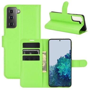 Peňaženkové kožené LITCHI puzdro na Samsung Galaxy S21 Plus 5G - Zelená