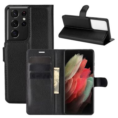 Peňaženkové kožené LITCHI puzdro na Samsung Galaxy S21 Ultra 5G - Čierna