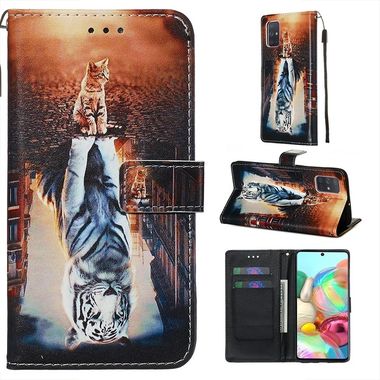 Peňaženkové kožené puzdro 3D Painting Horizontal na Samsung Galaxy A71-Cats And Tigers