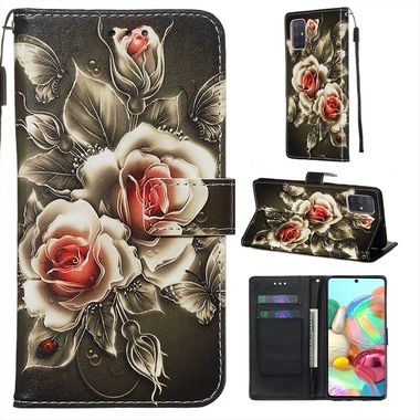 Peňaženkové kožené puzdro 3D Painting Horizontal na Samsung Galaxy A71-Rose on Black
