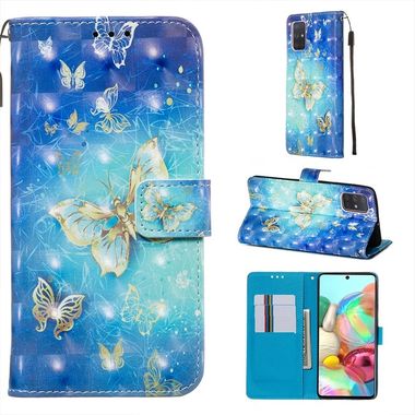 Peňaženkové kožené puzdro 3D Painting Horizontal na Samsung Galaxy A71 -modrý motýľ