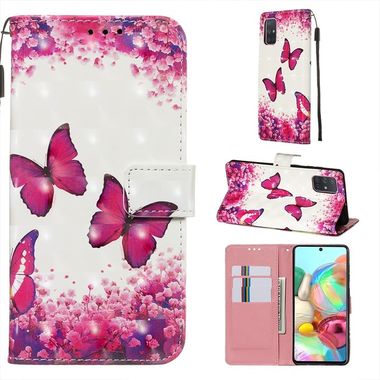 Peňaženkové kožené puzdro 3D Painting Horizontal na Samsung Galaxy A71 -ružový motýľ