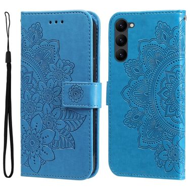 Peňaženkové kožené puzdro 7-PETAL na Samsung Galaxy S23 Plus 5G – Modrá