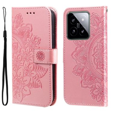 Peňaženkové kožené puzdro 7-petals na Xiaomi 14 - Ružové zlato