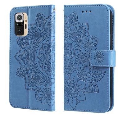 Peňaženkové kožené puzdro 7-petals na Xiaomi Redmi Note 10/10S - Modrá