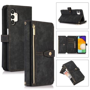 Peňaženkové kožené puzdro 9-CARD na Samsung Galaxy A04s – Čierna