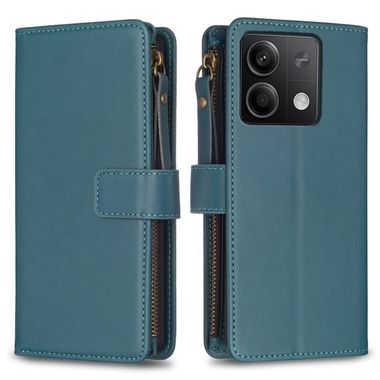 Peňaženkové kožené puzdro 9 Slots na Xiaomi Redmi Note 13 4G - Zelená