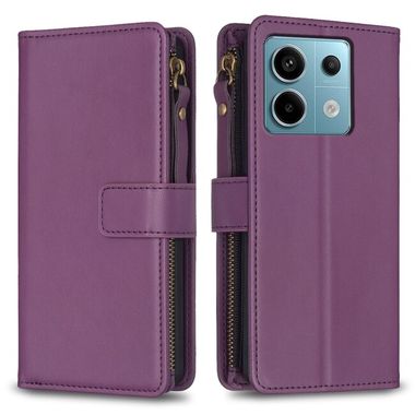 Peňaženkové kožené puzdro 9 Slots na Xiaomi Redmi Note 13 Pro 4G - Tmavo fialová