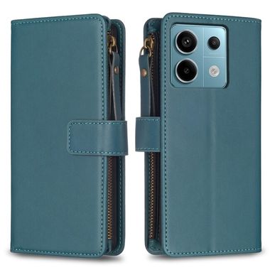 Peňaženkové kožené puzdro 9 Slots na Xiaomi Redmi Note 13 Pro 4G - Zelená