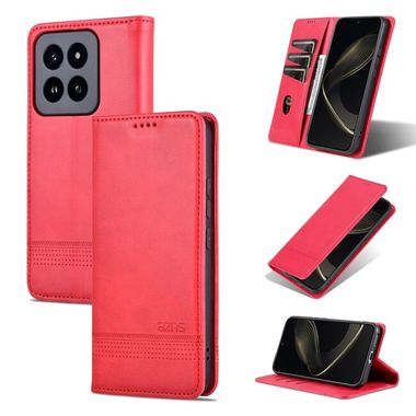 Peňaženkové kožené puzdro AZNS Calf na Xiaomi 14 Pro - Červená