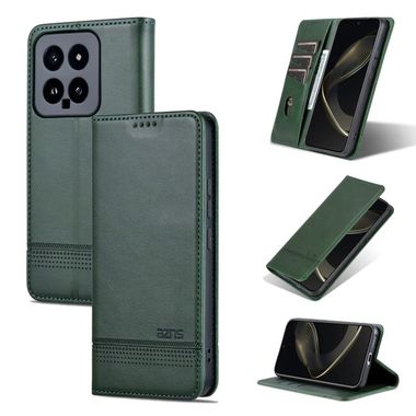 Peňaženkové kožené puzdro AZNS Calf na Xiaomi 14 - Tmavo zelená