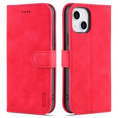 Peňaženkové kožené puzdro AZNS na iPhone 14 - Červená
