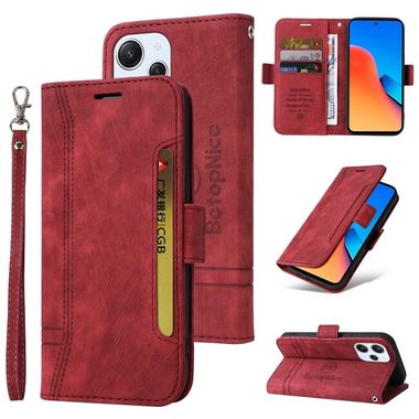 Peňaženkové kožené puzdro BETOPNICE Buckle na Xiaomi Redmi 12 - Červená