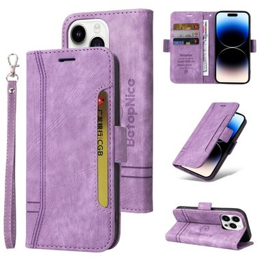 Peňaženkové kožené puzdro BETOPNICE Dual-side na iPhone 15 Pro Max - Fialová