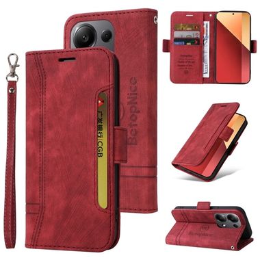 Peňaženkové kožené puzdro BETOPNICE na Xiaomi Redmi Note 13 Pro 4G - Červená