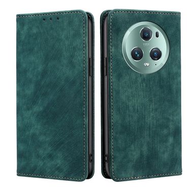 Peňaženkové kožené puzdro Brush na Honor Magic5 Pro - Zelená