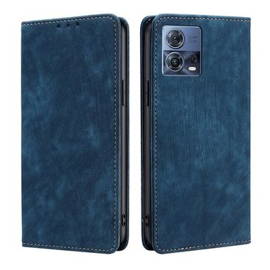 Peňaženkové kožené puzdro Brush na Motorola Edge 30 Fusion - Modrá