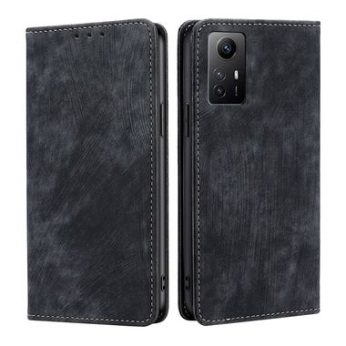 Peňaženkové kožené puzdro Brush na Xiaomi Redmi Note 12S - Čierna