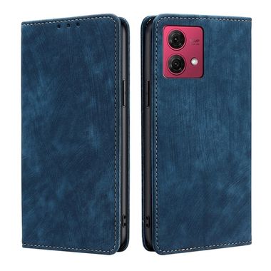 Peňaženkové kožené puzdro Brush Texture na Moto G84 - Modrá