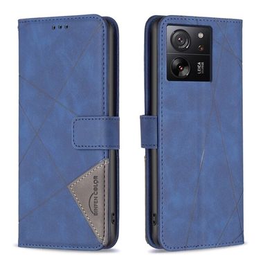 Peňaženkové kožené puzdro Buckle Rhombus na Xiaomi 13T / 13T Pro - Modrá