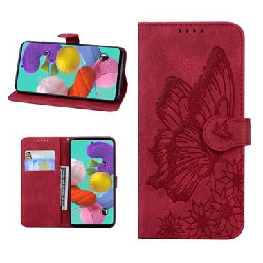 Peňaženkové kožené puzdro BUTTERFLIES na iPhone 13 Mini - Červená