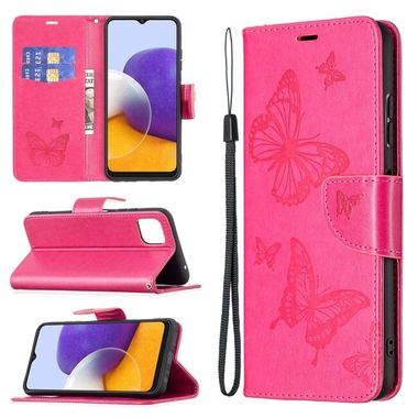 Peňaženkové kožené puzdro BUTTERFLIES na Samsung Galaxy A22 5G - Rose Red