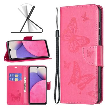 Peňaženkové kožené puzdro BUTTERFLIES na Samsung Galaxy A33 5G - Rose Red