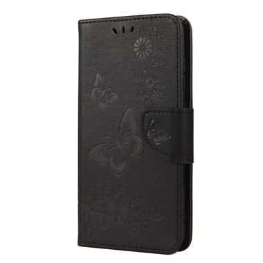Peňaženkové kožené puzdro BUTTERFLIES na Samsung Galaxy S21 FE - Čierna
