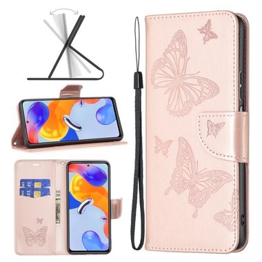 Peňaženkové kožené puzdro BUTTERFLIES na Xiaomi Redmi Note 11 Pro - Ružovozlatá