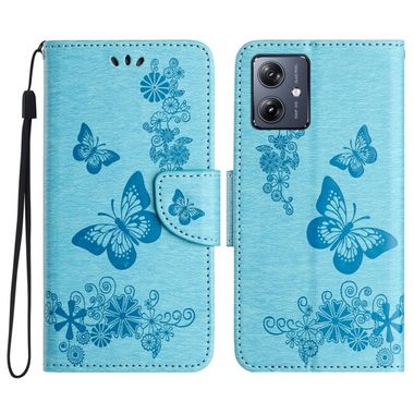Peňaženkové kožené puzdro Butterfly Embossed na Moto G54 5G / G54 5G Power Edition - Modrá