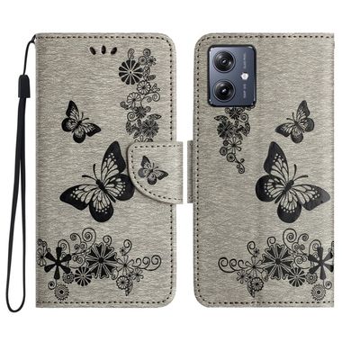 Peňaženkové kožené puzdro Butterfly Embossed na Moto G54 5G / G54 5G Power Edition - Šedá