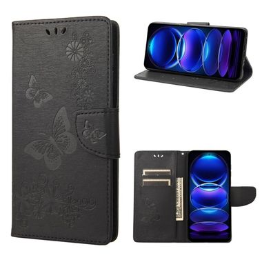 Peňaženkové kožené puzdro Butterfly Embossed na Xiaomi Redmi Note 12 Pro 5G – Čierna
